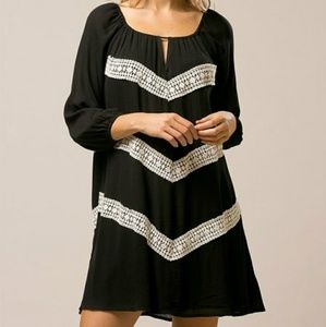 Long Sleeve Black Crochet Dress Andree Blue NWT